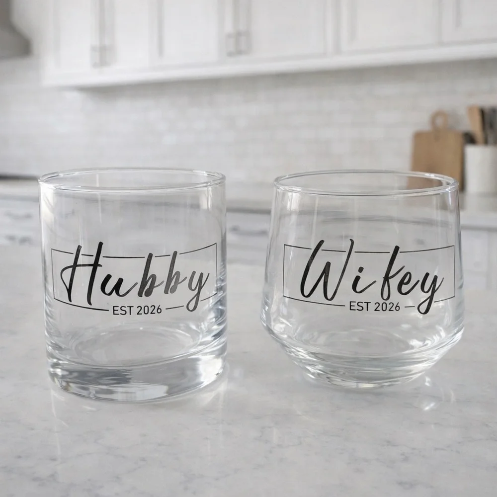 Hubby and Wifey Glass Set
